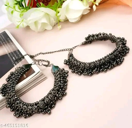 Indian Bollywood Black Traditional Ethnic Anklet Payal Wedding Jewelry-image