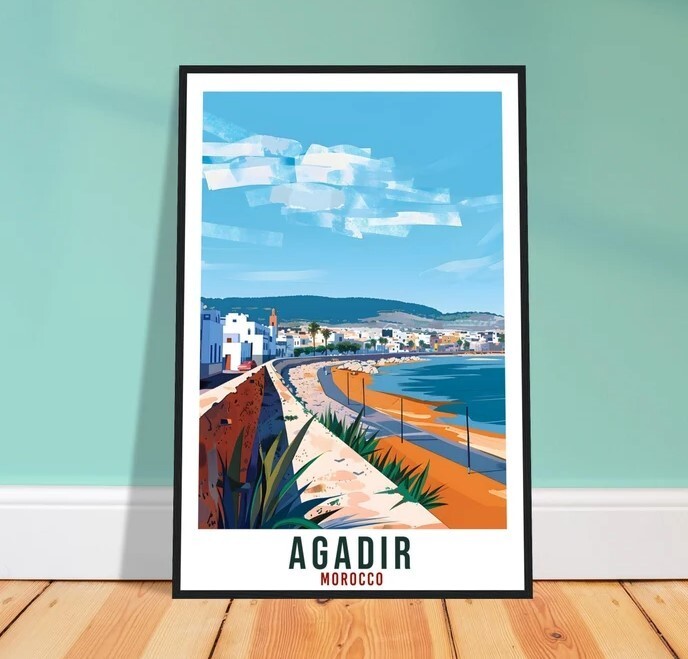 Agadir Morocco Travel Art Print Coastal Wall Decor for Home