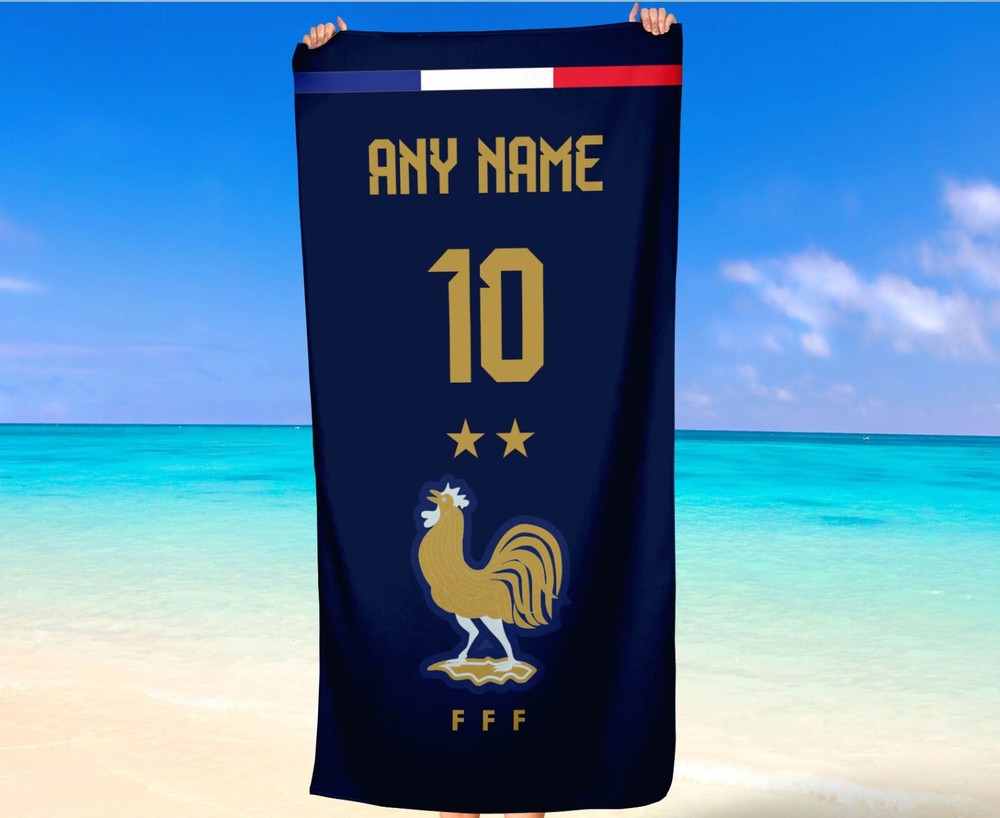 Custom France Football Team Beach Towel with Name & Number-image