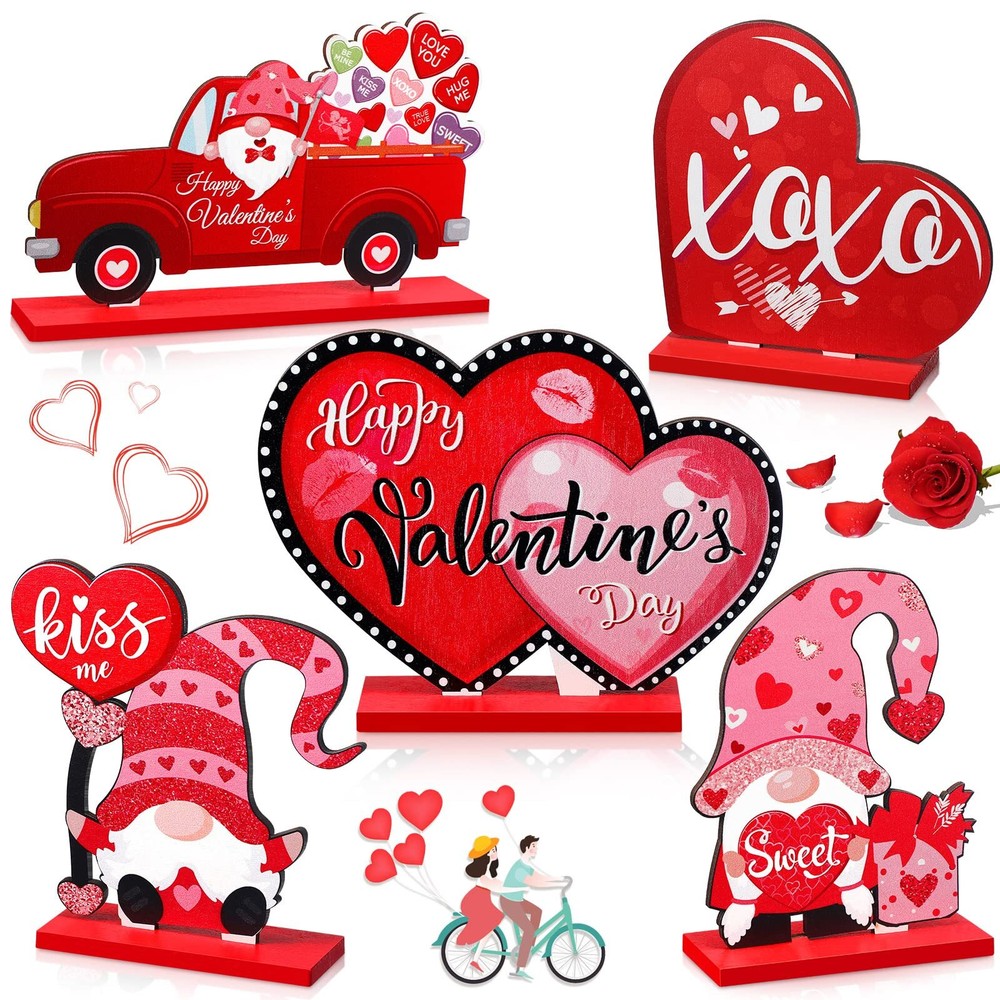 5 Piezas Día de San Valentín Madera Mesa Letrero Decoración Mesa Independiente Centavo...