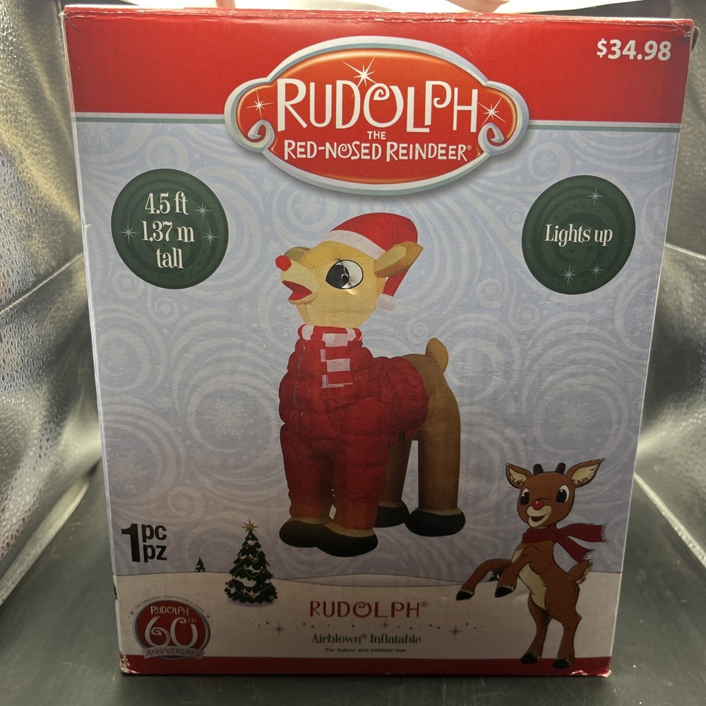 Rudolph Red Nosed Reindeer 4.5ft LED Inflatable Christmas Yard Decor 2017