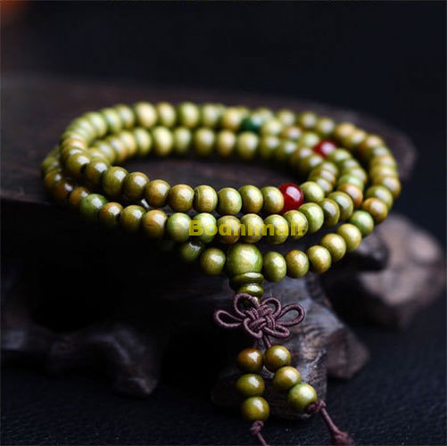 Buddhist Buddha Meditation Wood Prayer 6mm 108 Beads Mala Bracelet - Green