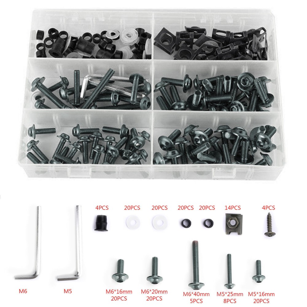 177PCS Sportbikes Motorcycle Fairing Bolts Kit M5/M6 Fastener Screws Titanium A