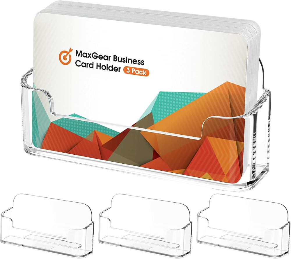 3 Pack Acrylic Business Card Holder for Desk, Clear Plastic Business Cards Displ