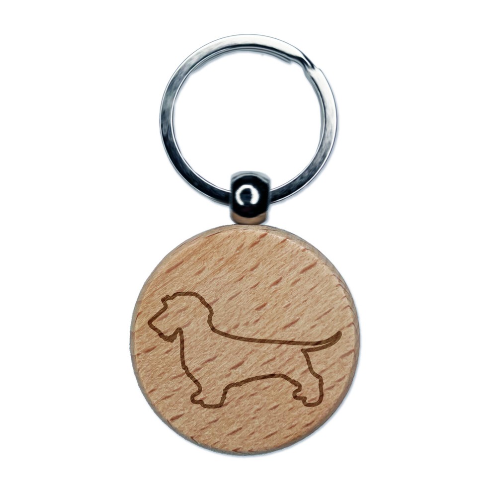 Wirehaired Dachshund Engraved Wooden Round Keychain Pet ID Tag Charm  