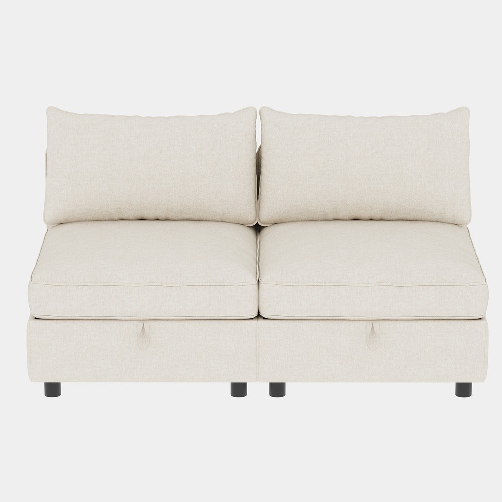 Armless Modular Sectional Sofa Seat with Convertible Storage and Sleeper Function