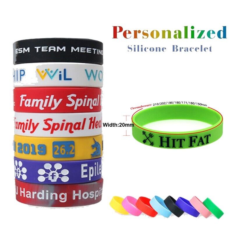 Personalized Custom Silicone Rubber Wristband Bracelets Any Logo Message Text