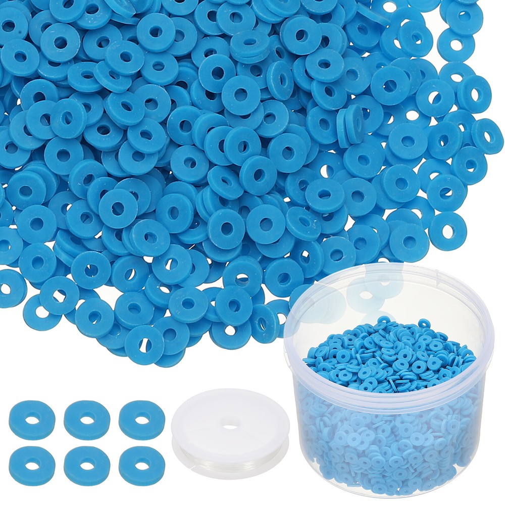 3000 Pcs Blue 6mm Flat Clay Beads Friendship Bracelet DIY Kit with Cord