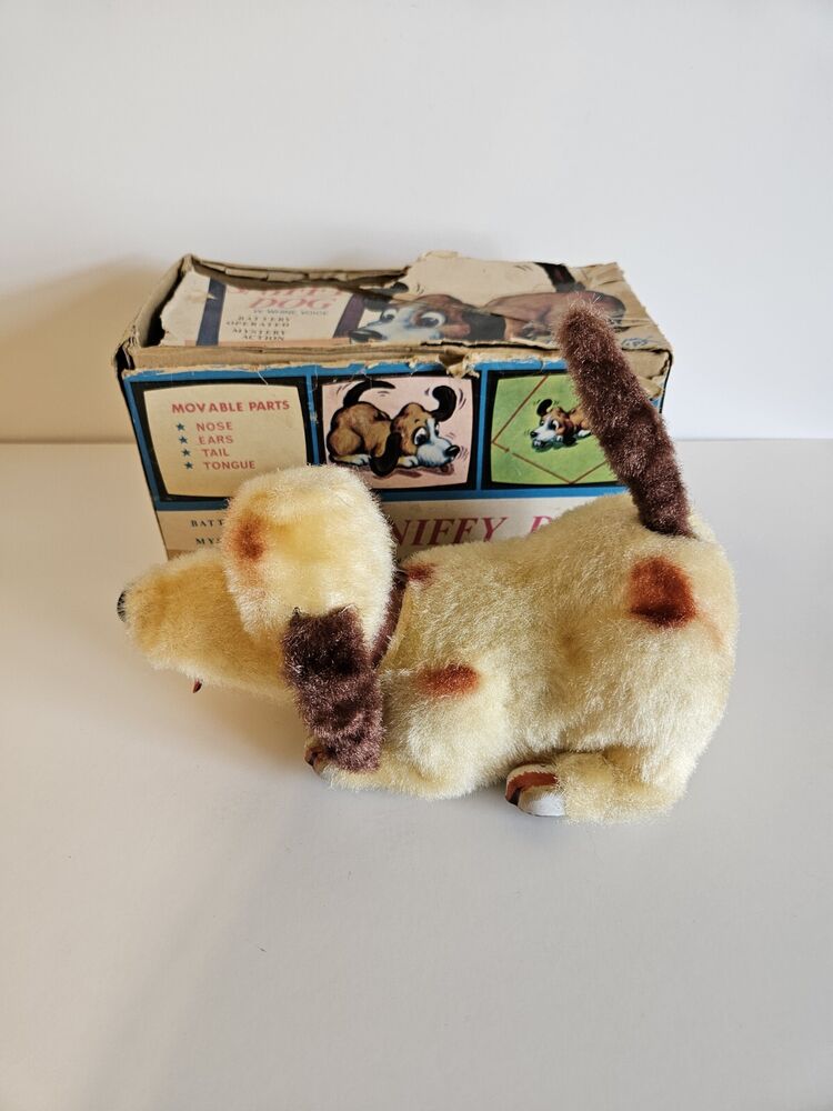 Vintage ALPS Working Sniffy Dog Battery Operated Tin Toy Clean Original Box