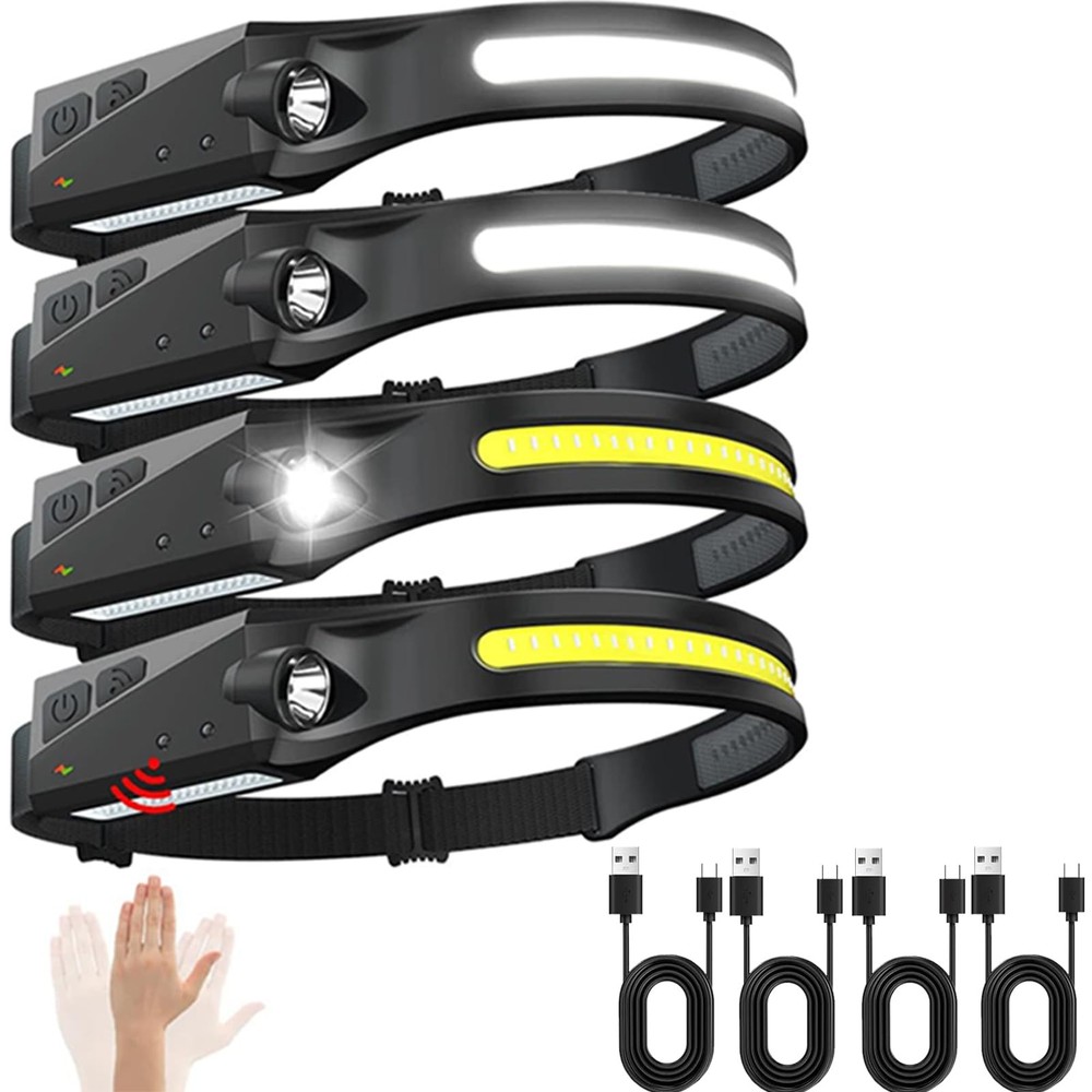 Headlamps Rechargeable 4 Packs, 230° Wide Beam Powerful Head Lamps Led Rechar...