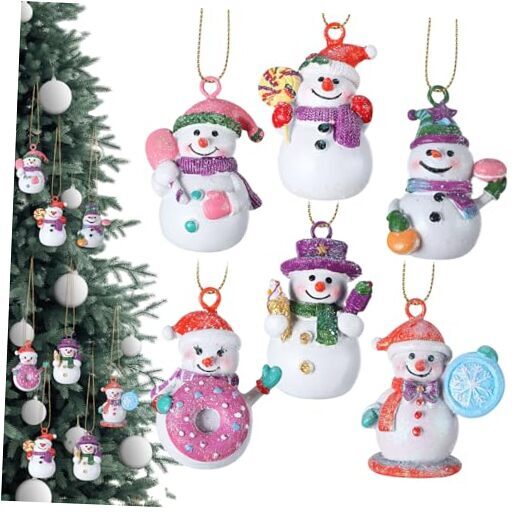 6 Pcs Pastel Christmas Snowman Ornaments Set Resin Snowman Figurine with Donut