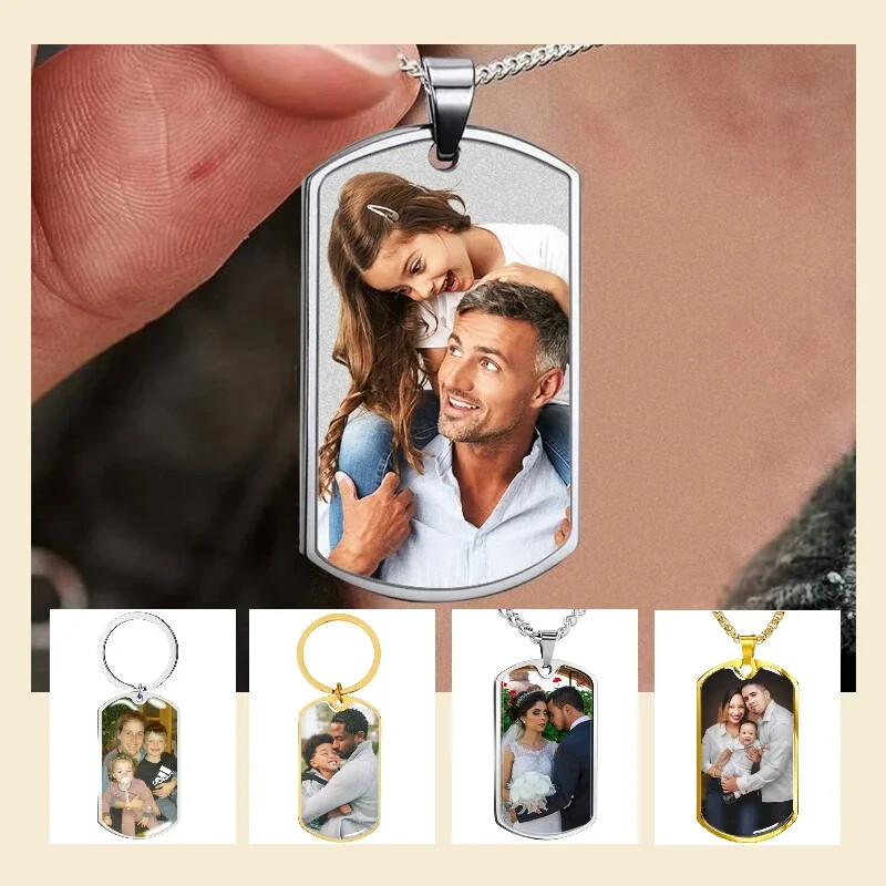 Custom Photo Engraved Dog Tag Necklace - Personalized Keychain Gift-image