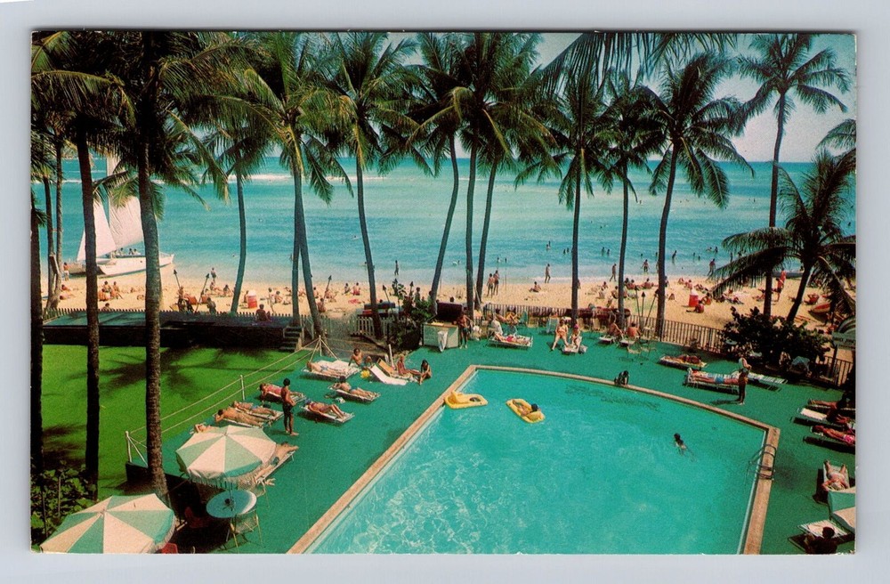 Vintage 1978 Waikiki Beach Outrigger Hotels Honolulu HI Postcard