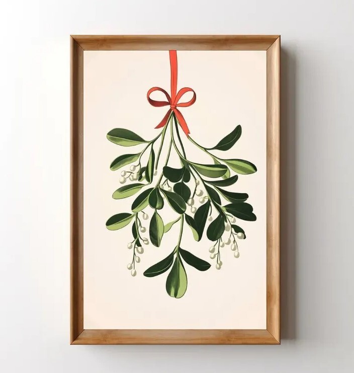 Vintage Mistletoe Print, Printable Holiday Wall Art