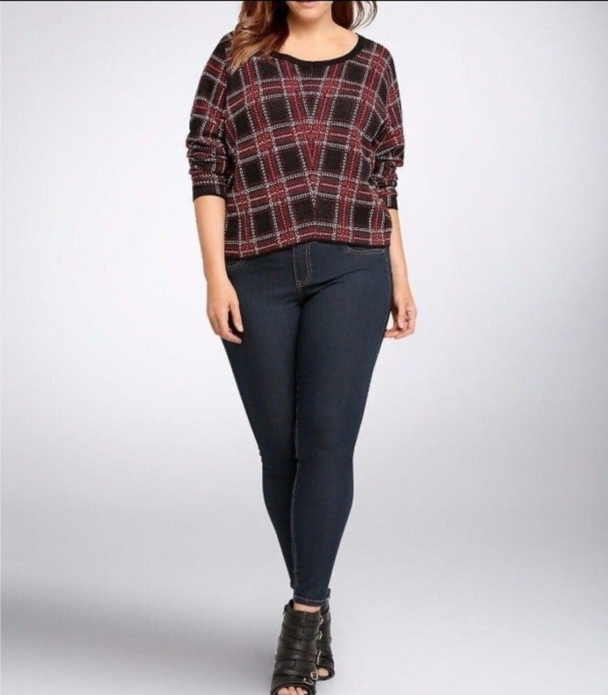 Torrid  2 Women's ’s Plaid Crop Sweater Size 18-20 Red And Black