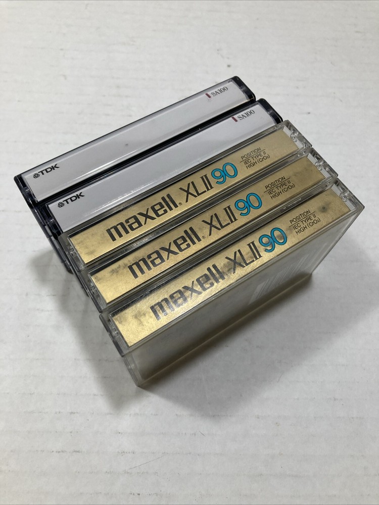 LOT OF 5 TYPE II HIGH BIAS CASSETTE TAPES - MAXELL XLII & TDK SA100 - USED ONCE