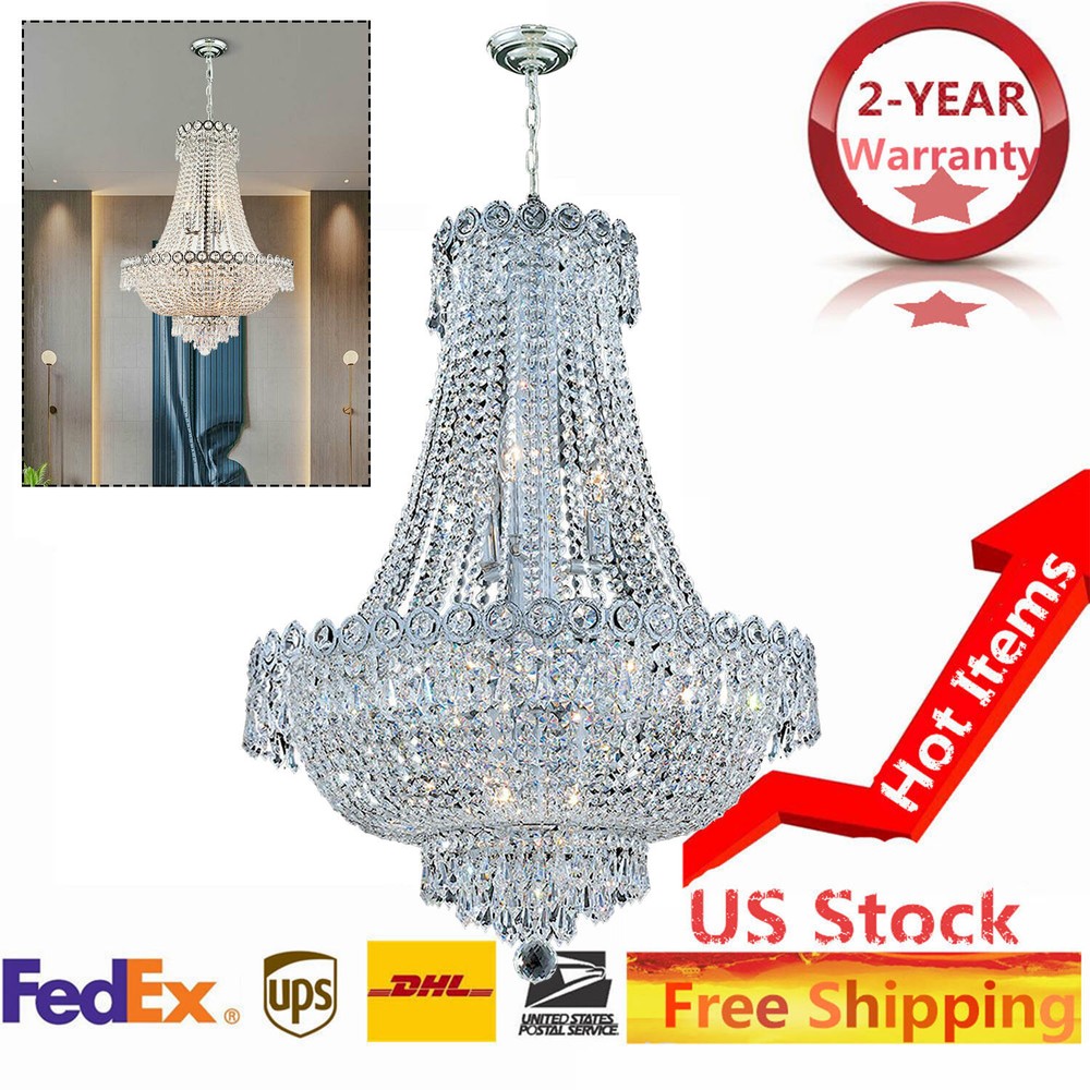 French Empire Crystal Chandelier Modern Hanging Lamp Pendant Light Banquet Hall
