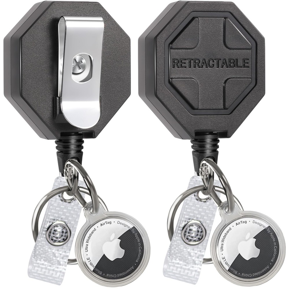 2 Pack Retractable Keychain with Detachable Airtag Holder & Heavy Duty Belt Clip