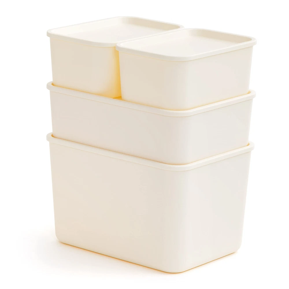 IRIS USA Plastic Modular Basket Bin & Lid Combo (S/M/L) Stackable Lidded St...