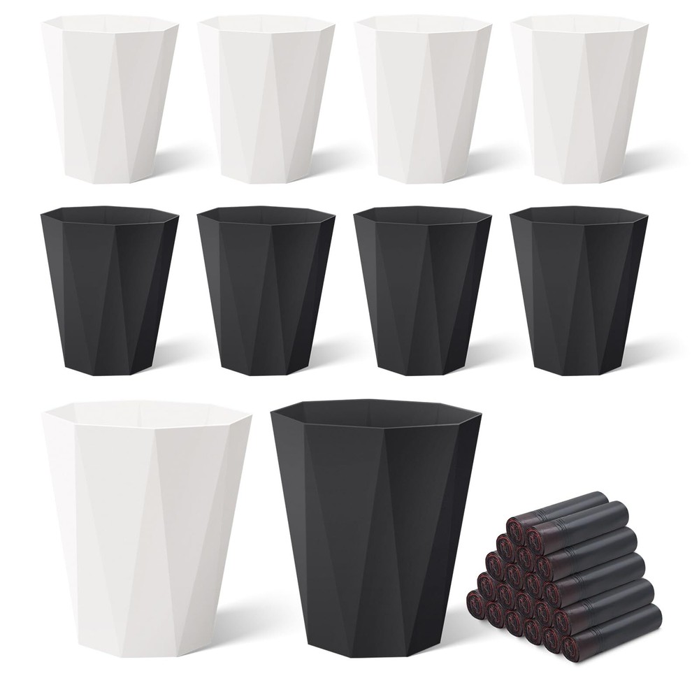 10Pack Office Trash Can with 375 Counts/ 25Rolls Trash Bags, 1.8 Gallons Smal...