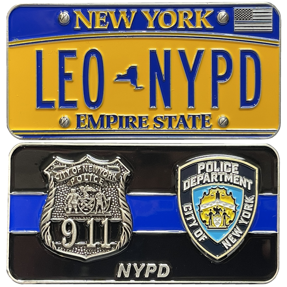 NYPD New York License Plate Thin Blue Line Police Officer Challenge Coin BL14-00