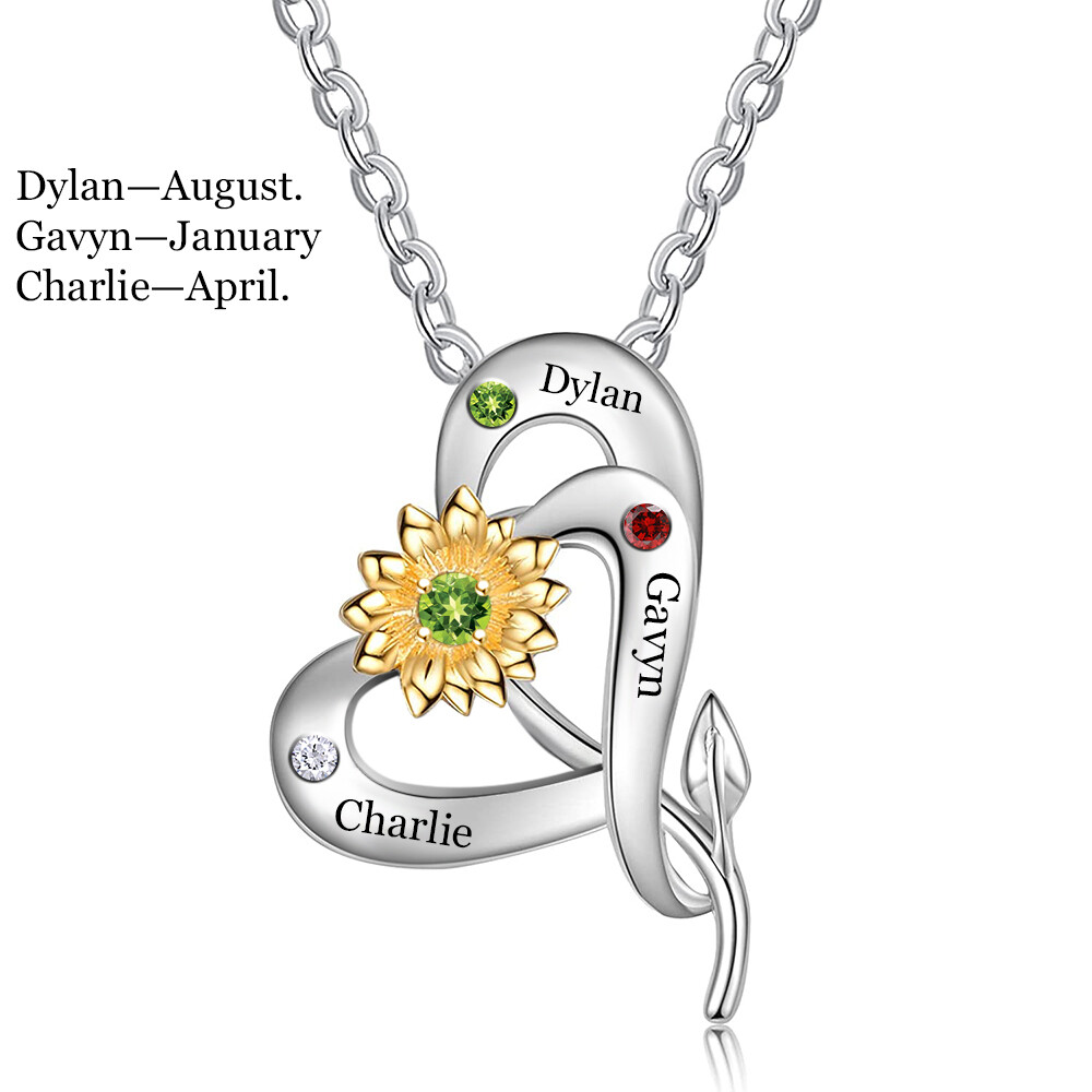 Custom Sunflower Birthstone Pendant Necklace in Sterling Silver-image