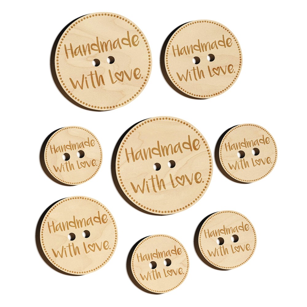 Handmade with Love Heart Dotted Circle Wood Buttons for Sewing Knitting Craft