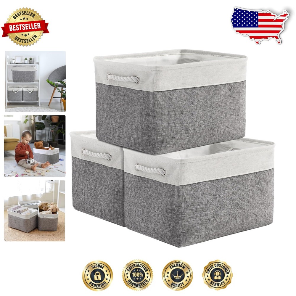 Large 16x12in Fabric Cube Storage Bins 3-Pack for Toys Clothes Organizing  