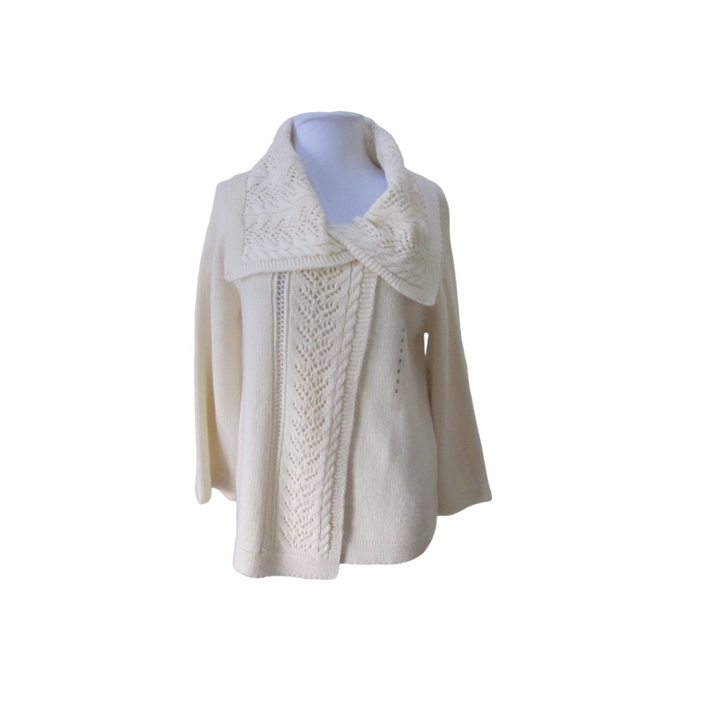 NWT Jones New York Ivory Button Front Shawl Collar Cardigan Sweater Size S