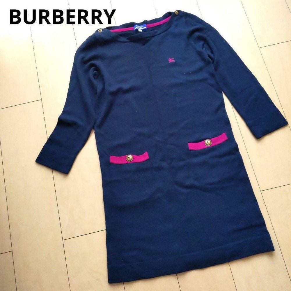 Burberry Blue Label Knit Dress Navy Purple Size M 3/4 Sleeve