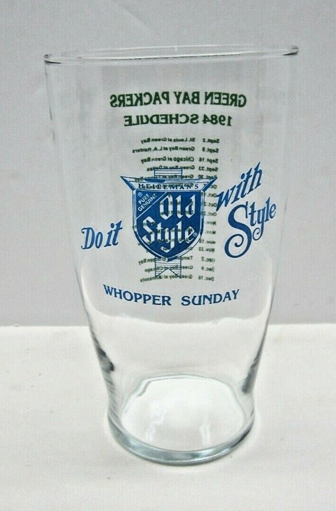 Vintage 32oz Old Style Whopper Sunday Green Bay Packers 1984 Schedule Glass
