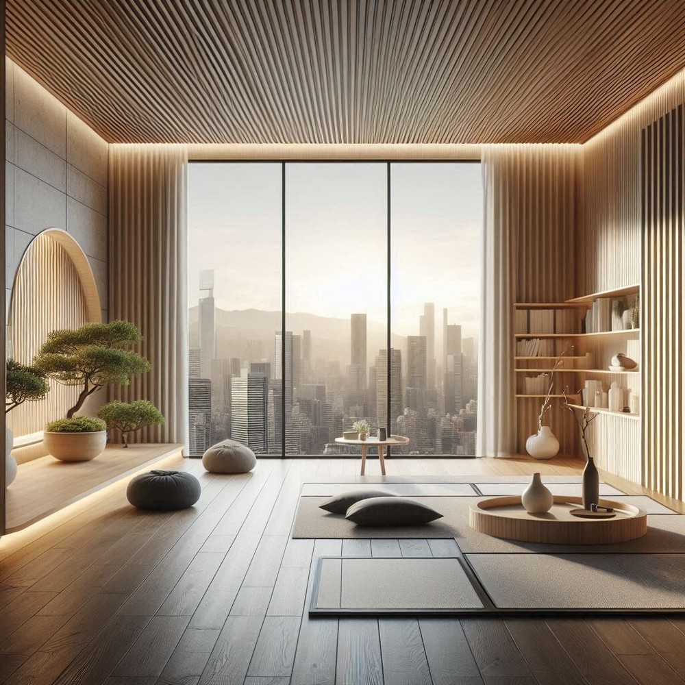 Modern Japanese Room Digital Art Wallpaper Background AI 4K-image