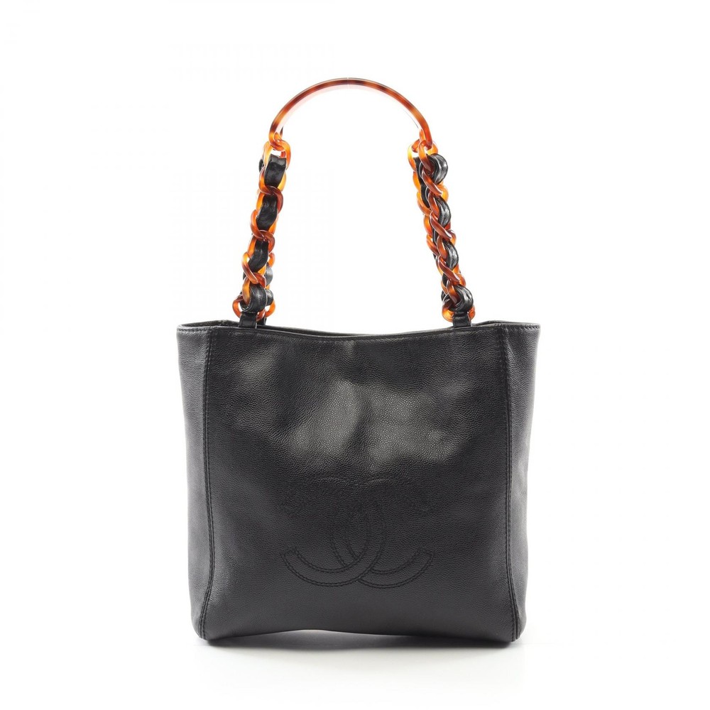 CHANEL COCO Mark Chain Tote in Black Grained Calfskin Leather Pre-Owned Women CC Bag