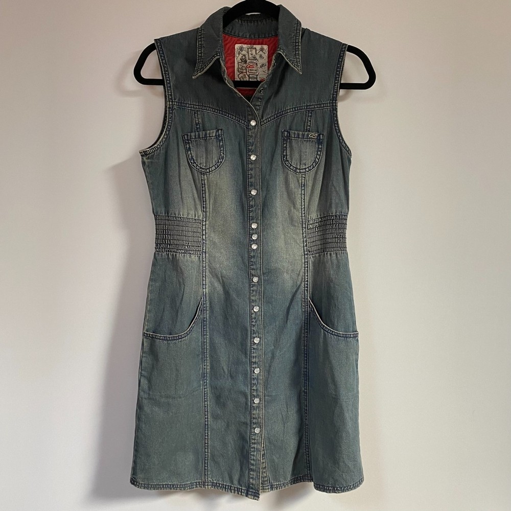 QS by s. Oliver 100% Cotton Pearl Snap Sleeveless Denim Dress Size 36