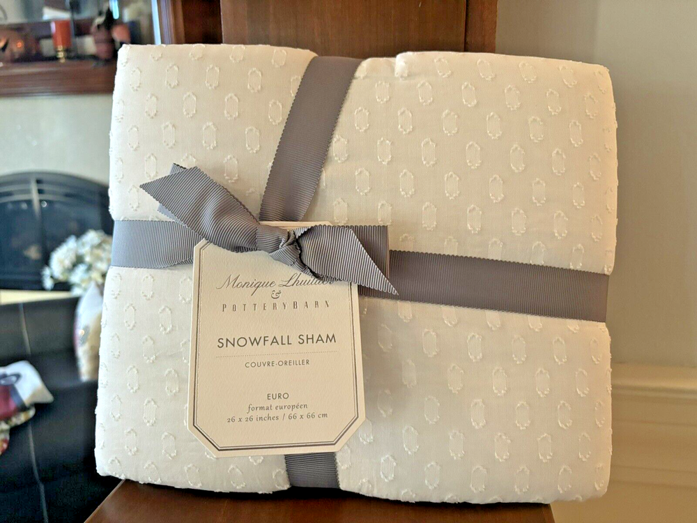 Pottery Barn Pillow Sham Holiday Snow Monique Lhuillier Christmas white Euro NEW