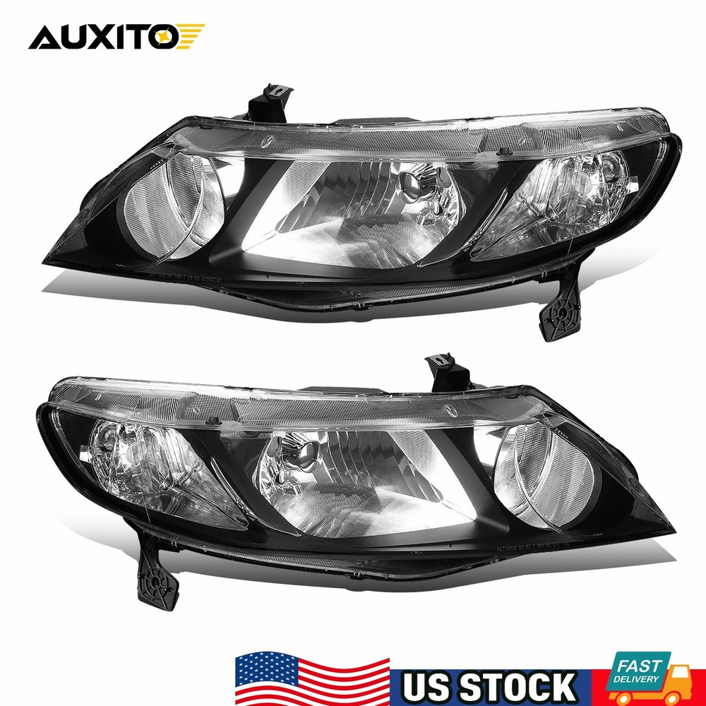 For Honda Civic 4Dr 06 07 08-2011 Black Headlights Housing Headlamp Left+Right