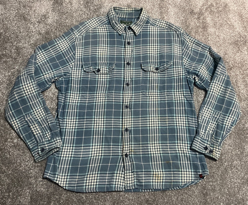 Vintage Woolrich Shirt Western Check Blue Long Sleeve Wool Over shirt Size XL