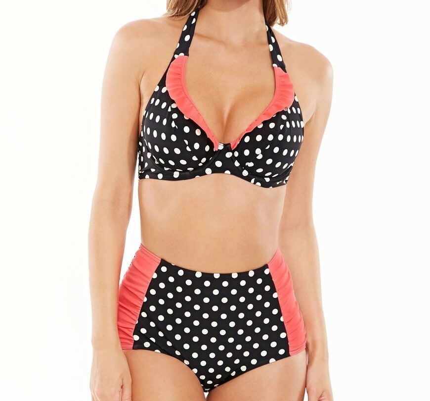 Figleaves Tuscany Bikini Set Black 34D 12 Halter Bra High Waist Control Brief