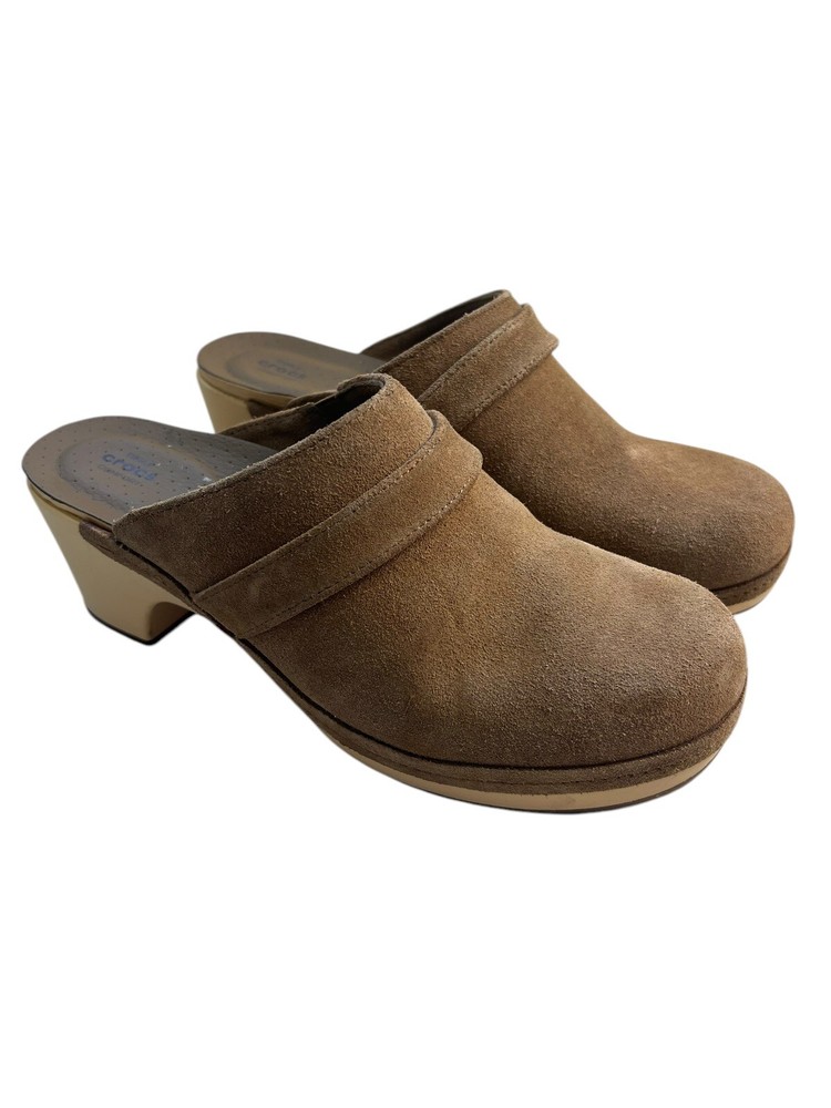 Crocs Size 9 Suede Tan Cobbler Clog Shoes