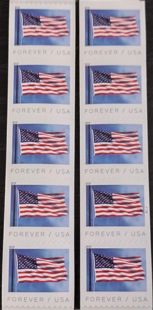 2019 Forever US Flag Coil Strip of 10 for 1 oz First Class Mail Stamps