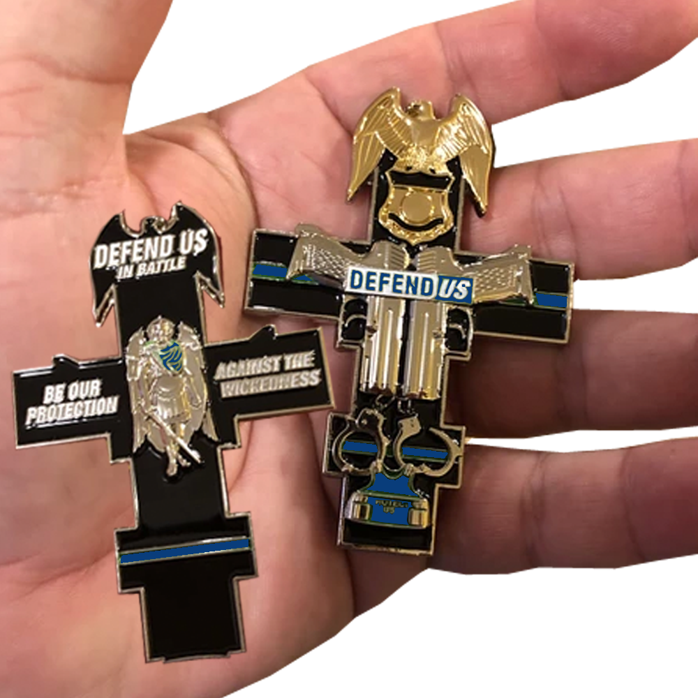 Thin Blue Line St. Michael Cross Police Sheriff CBP FBI aft Challenge Coin medal