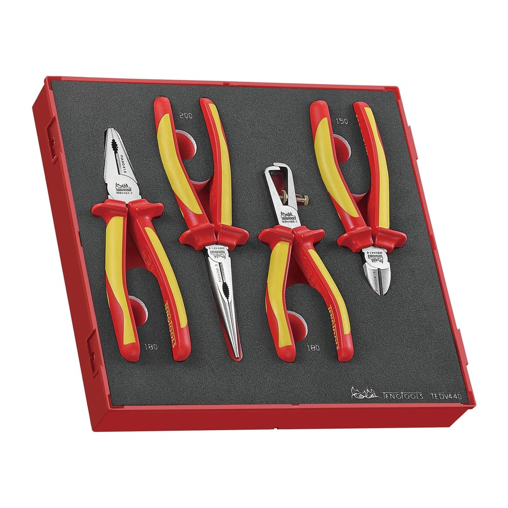 Teng Tools 4 Piece 1000 Volt Insulated Plier Set (Combination, Long Nose, Str...