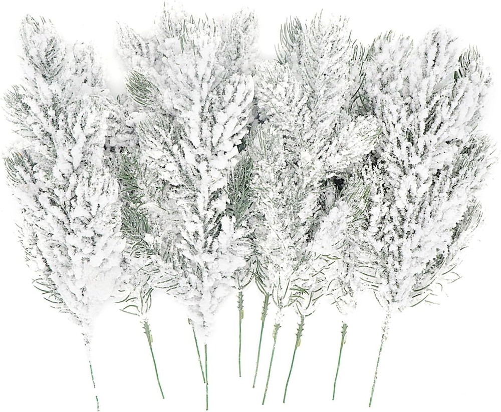 10PCS Frosted White Artificial Pine Needle Branches 10.6