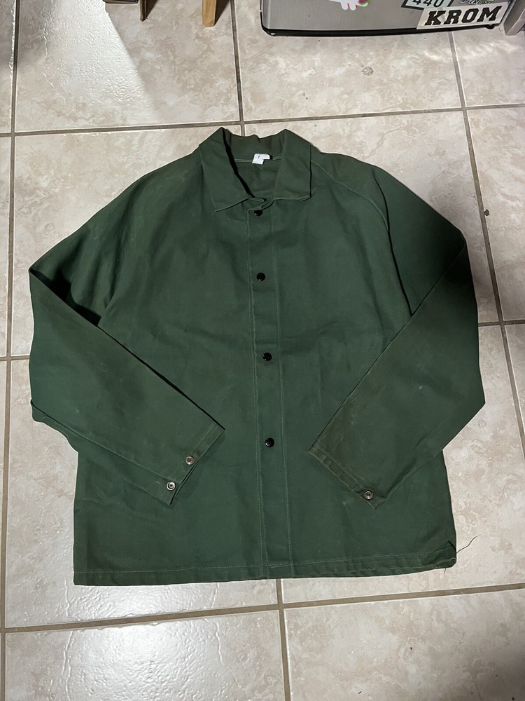 Vintage 1960s 70s Welders Coat Waxed Green Military Elliot Glove Co. Large
