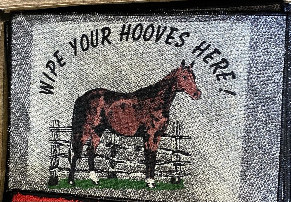 Funny Horse by Fence Door Mat 18x27 Wipe Your Hooves Rug NEW