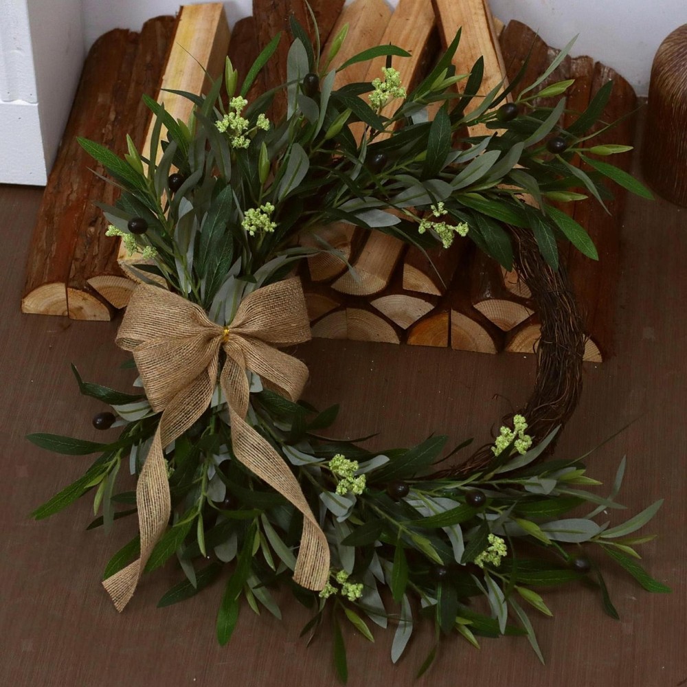 Artificial Olive Wreath Hanging Garland for Wall Indoor Summer Decor