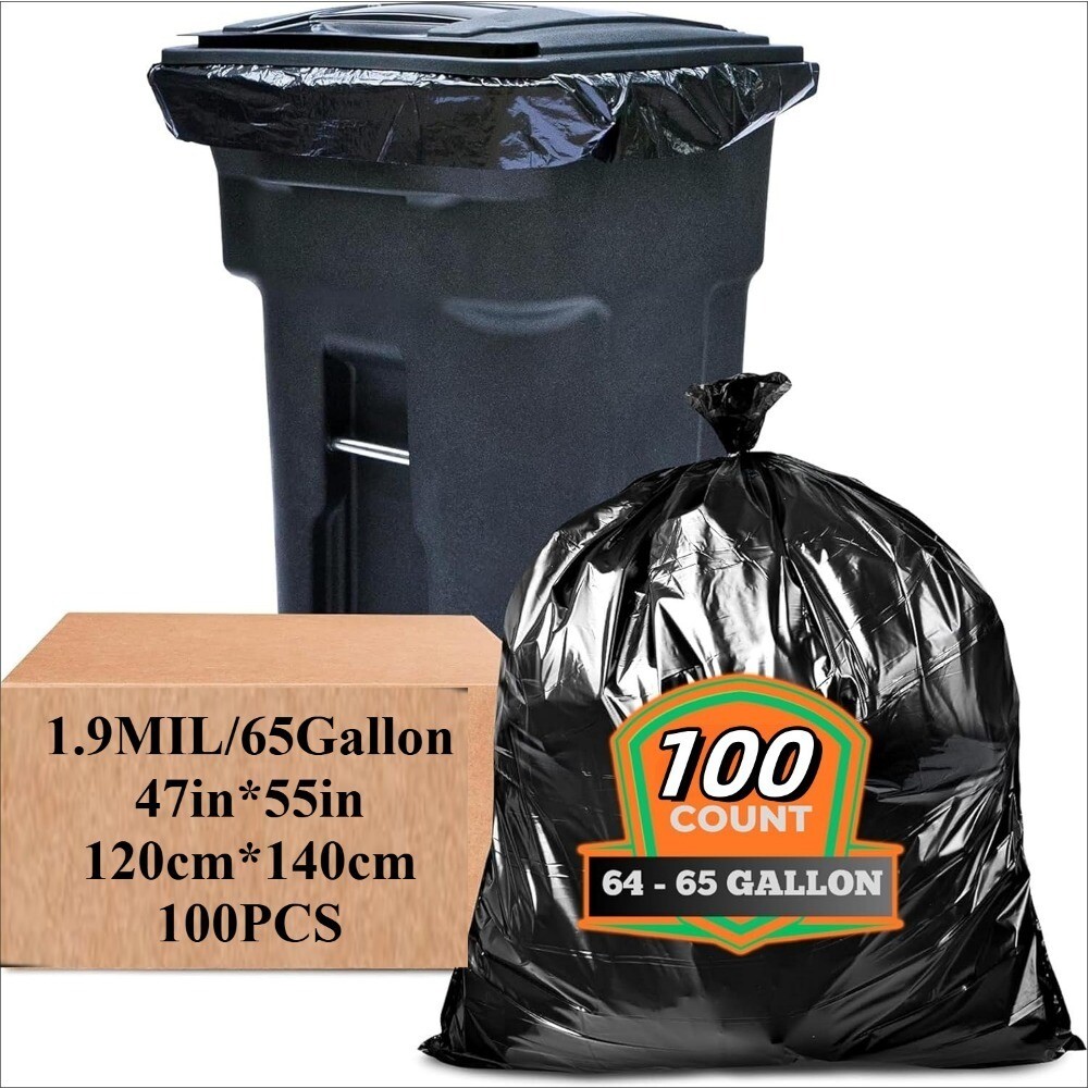 High Capacity Heavy Duty Garbage Bags 65 Gallon Industrial Strength Leak Proof