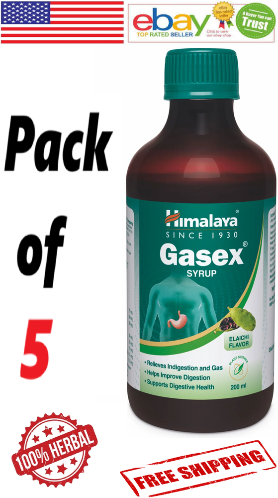 5x Himalaya Gasex (Elaichi Flavour) Improves Digestion 200ml. Each (Free Ship)