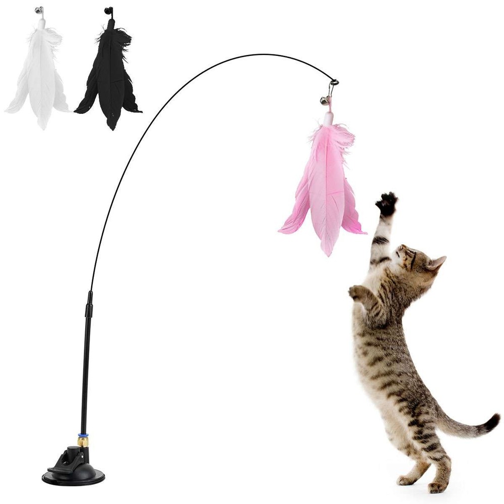 3pcs Flexible Cat Teaser Toy Set with Suction Cup & Feathers for Interactive Play