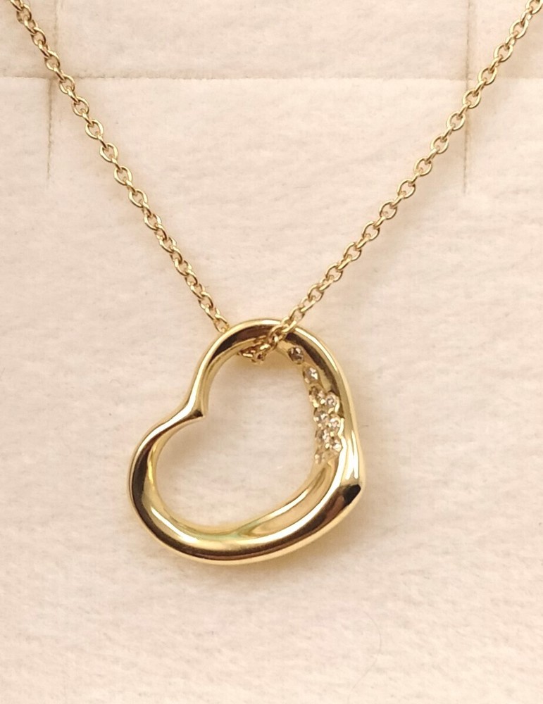 Authentic Tiffany & Co Open Heart Diamond Necklace 9P K18 750 G Brand New